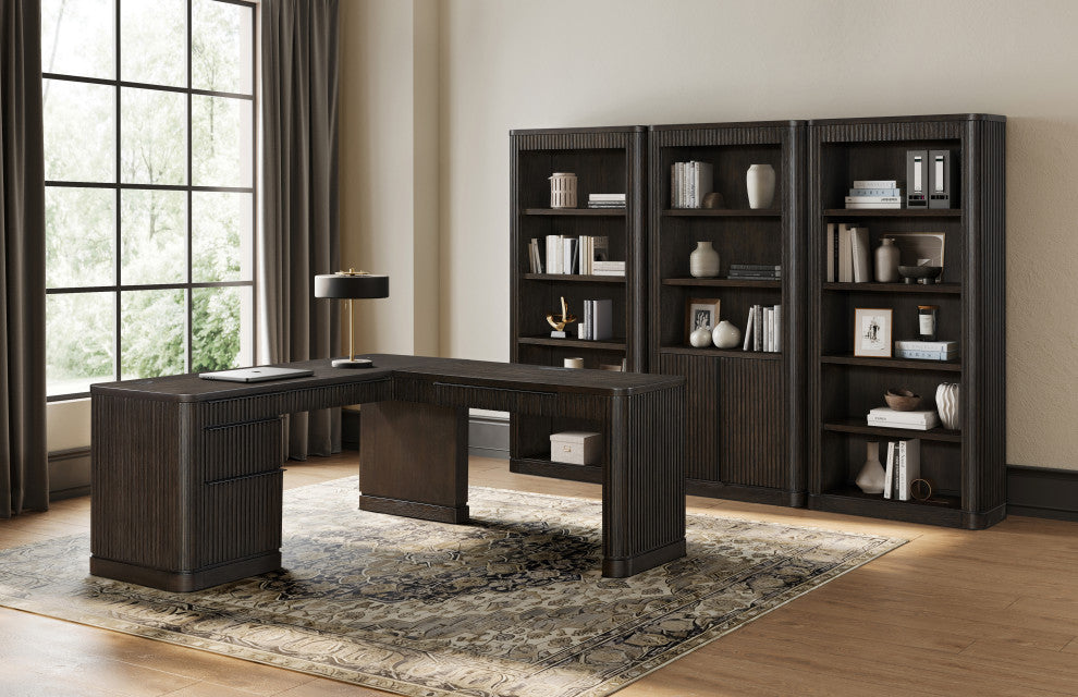 Contemporary Wood Open Bookcase, Office Storage, Brown