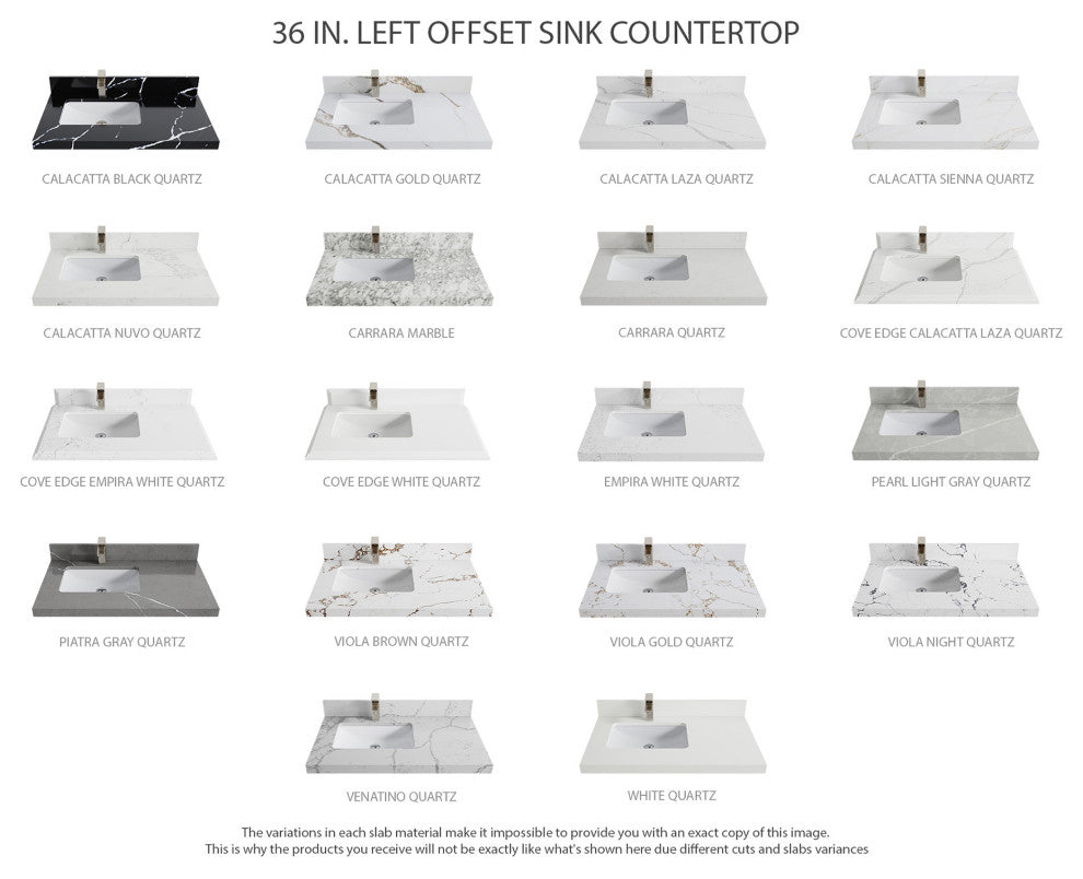 Cambridge 36 Left Offset Bath Vanity in White 2" Calacatta Laza
