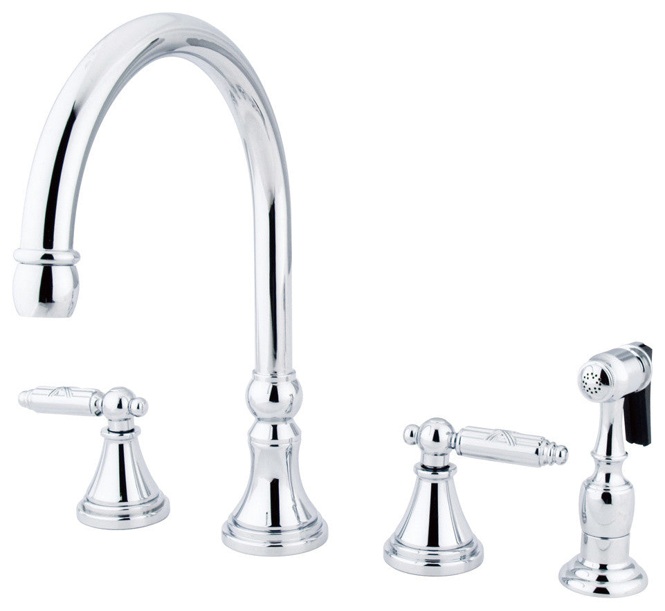 Polished Chrome 8" Deck Mount Kitchen Faucet with Brass Sprayer KS2791GLBS