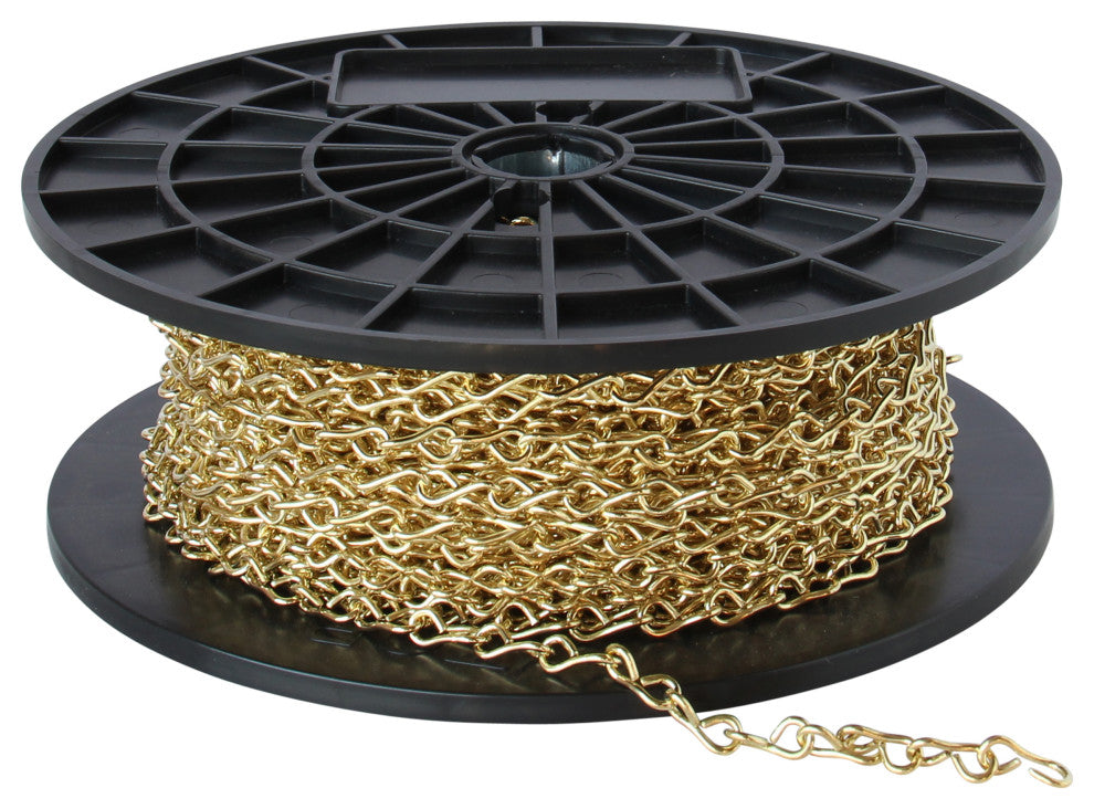 Steel Single Jack Basket Chain, 65 Reel, Polished Brass, U15
