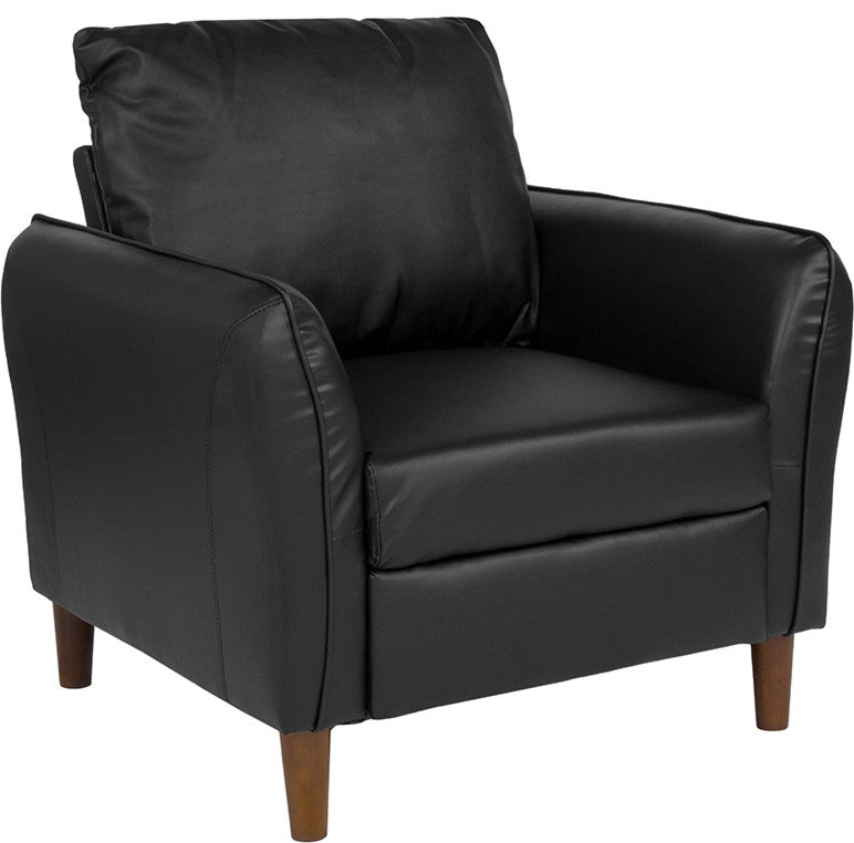 Milton Park Upholstered Plush Pillow Back Arm Chair in Black Leather