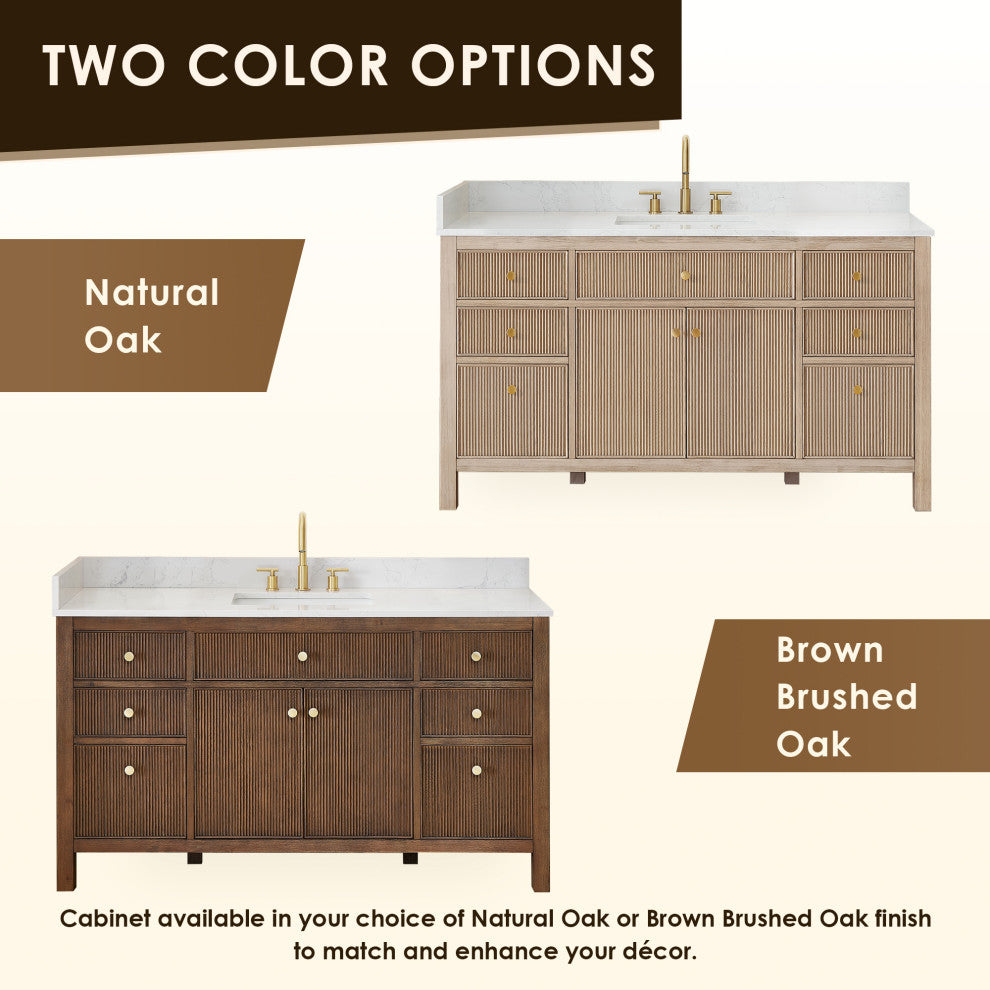 Cerrito Bathroom Vanity, Brown Brushed Oak, 60" Single, With Mirror