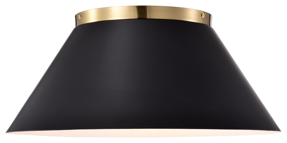 Dover 3-Light Large Flush Mount Fixture, Black With Vintage Brass
