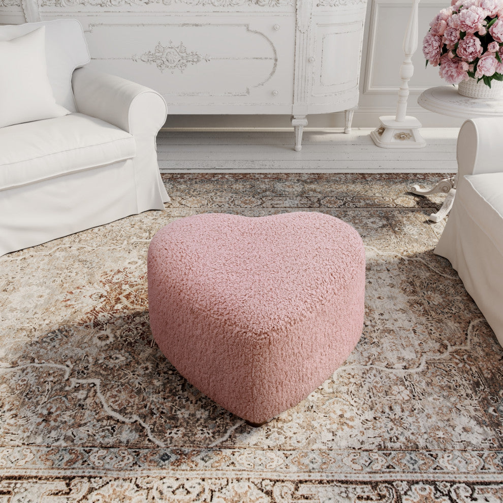 Rustic Manor Elouise Ottoman, Upholstered, Sherpa, Blush