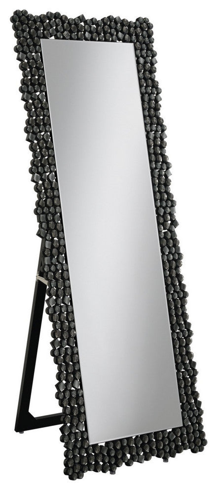 Benzara BM282016 Classic Portrait Floor Mirror, Rhinestone Inlay, Cheval, Black