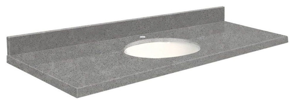 Quartz 61"x22" Vanity Top, Single Faucet Hole, Urban Grey, White Bowl