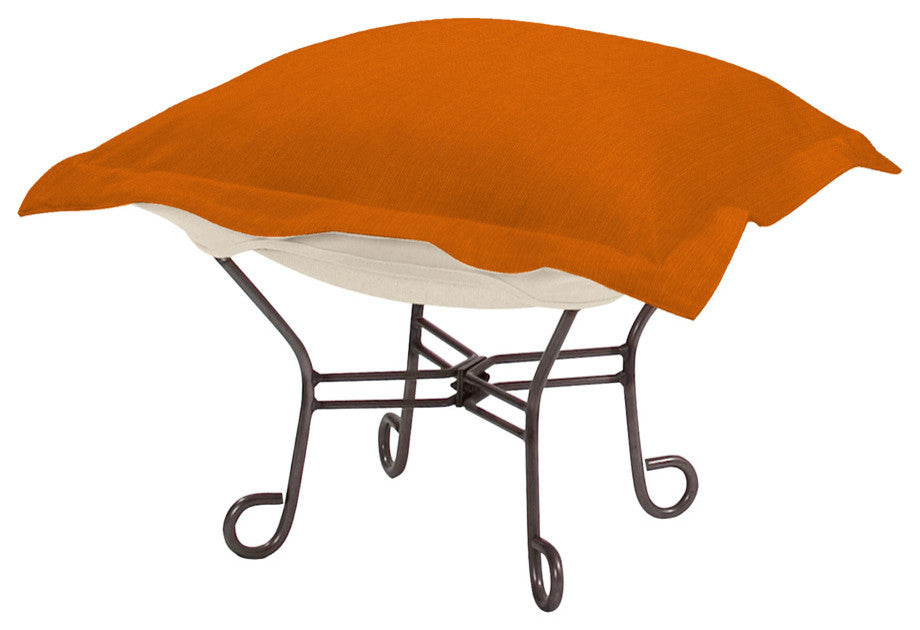 Scroll Puff Ottoman With Cover, Titanium Frame, Sterling Canyon