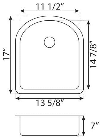Undermount Stainless Steel Single Bowl Bar or Prep Sink L104