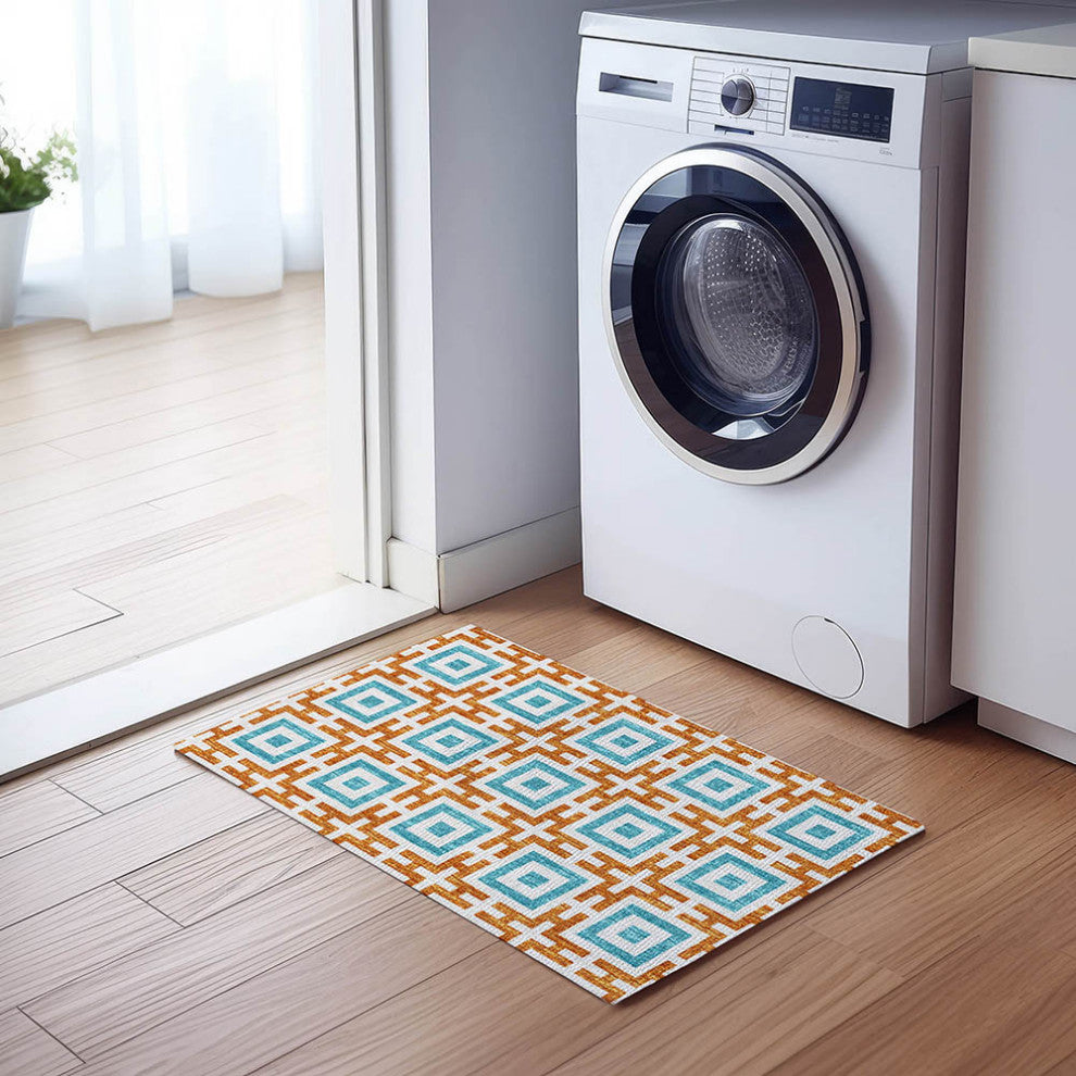 Indoor/Outdoor Marlo MO1 Orange Machine Washable 1'8" x 2'6" Rug