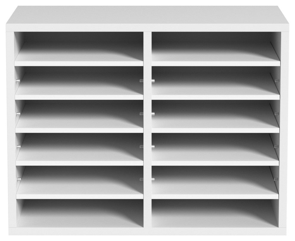 12 Compartments Wood File Organiser Office Mailbox with Adjustable Shelves, White