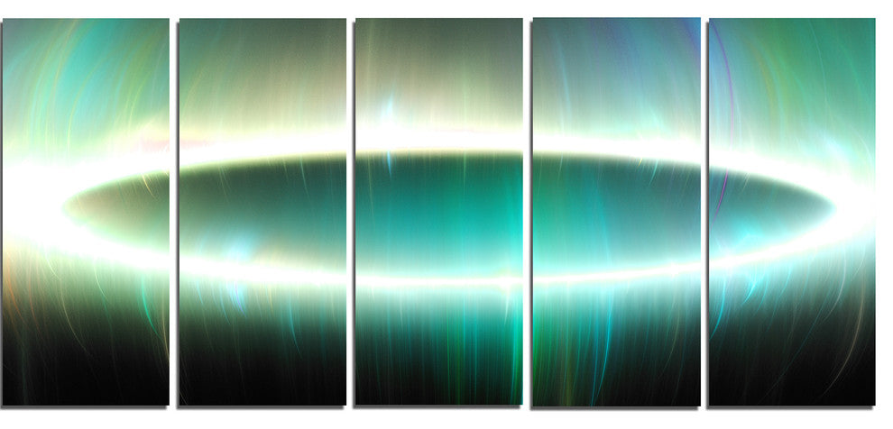 Large Green Oval Fractal Light, Abstract Canvas Art Print, 60"x28", 5 Panels