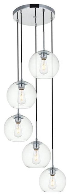 Living District Baxter 5-Light Metal Pendant in Chrome and Clear Finish