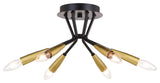 Ellis 16.25-in. 6 Light Semi-Flush Mount Matte Black and Satin Brass