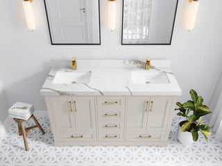 Boston 60" Double Bathroom Vanity in Fine Grain 2" Calacatta Gold