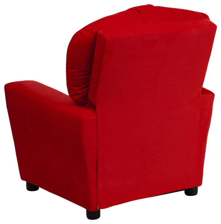 Kids Recliner With Cup Holder, Red Microfiber