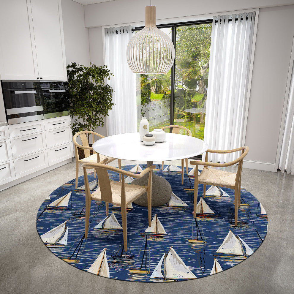 Indoor/Outdoor Harbor HA8 Navy Machine Washable 8' x 8' Round Rug