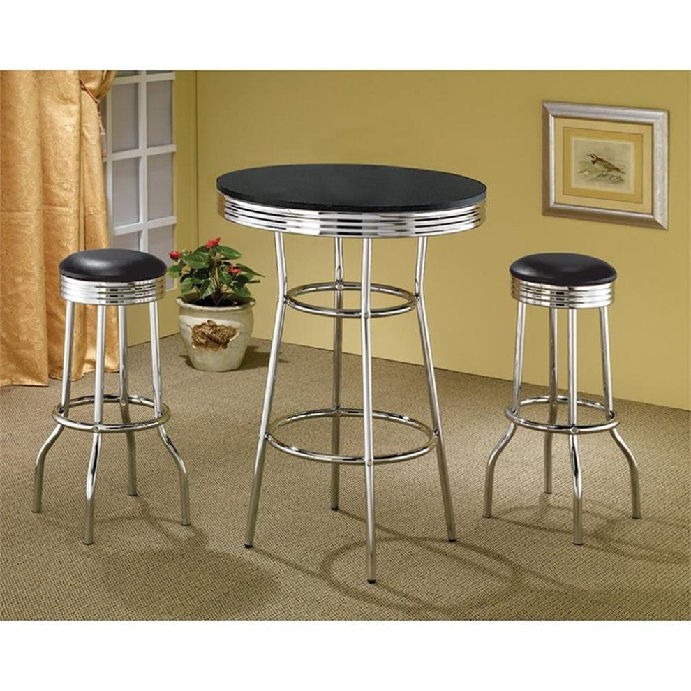 Coaster Contemporary Round Faux Leather Bar Stool in Black