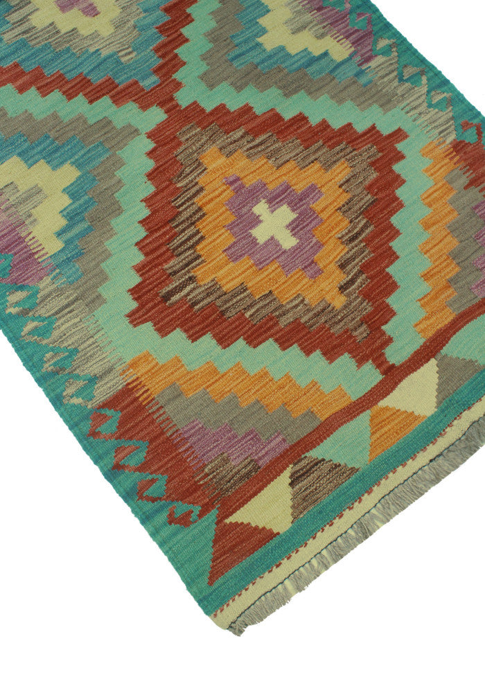 Sangat Kilim Asfar Green/Orange Runner, 2'8x8'0