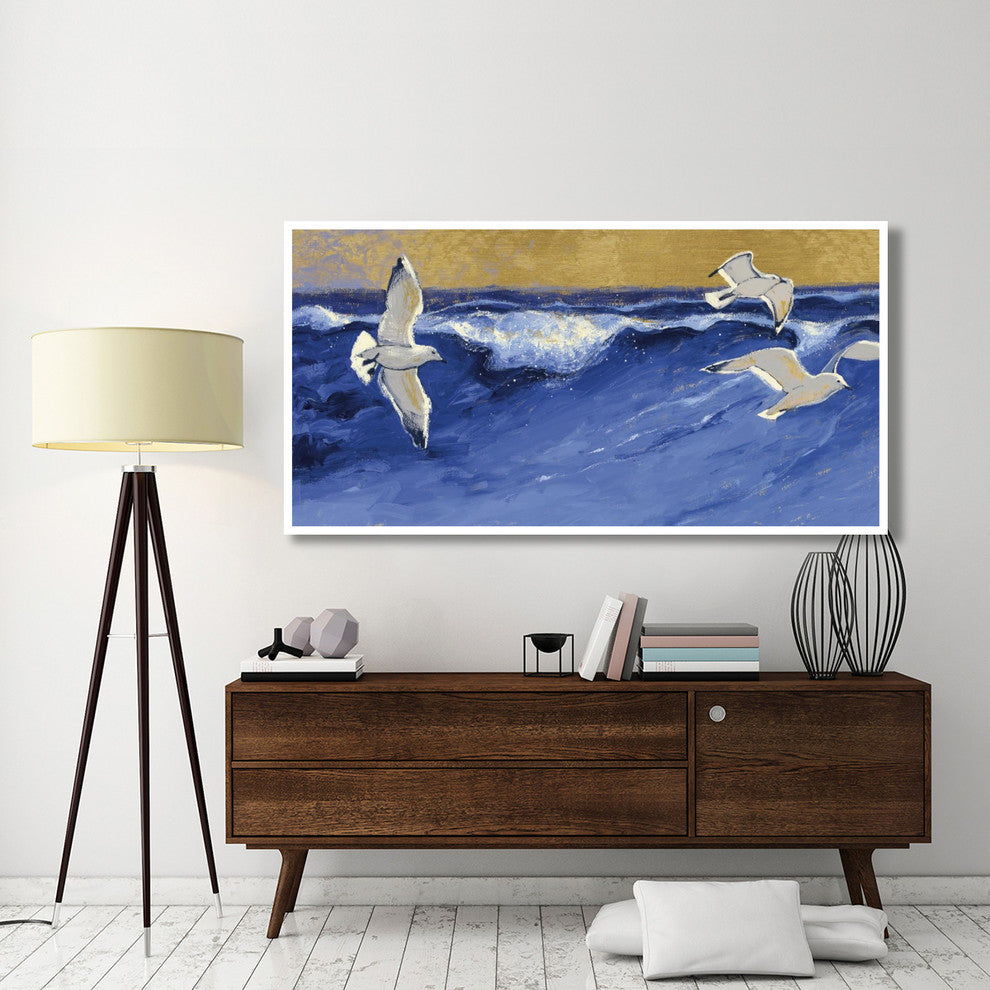 "Seagulls with Gold Sky Crop" Digital Paper Print by Shirley Novak, 74"x38"