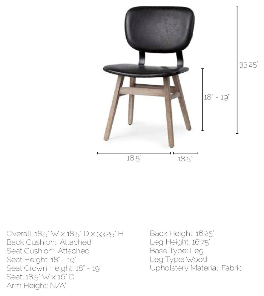 HomeRoots Black Faux Leather Wrap Brown Solid Wood With Iron Base Dining Chair