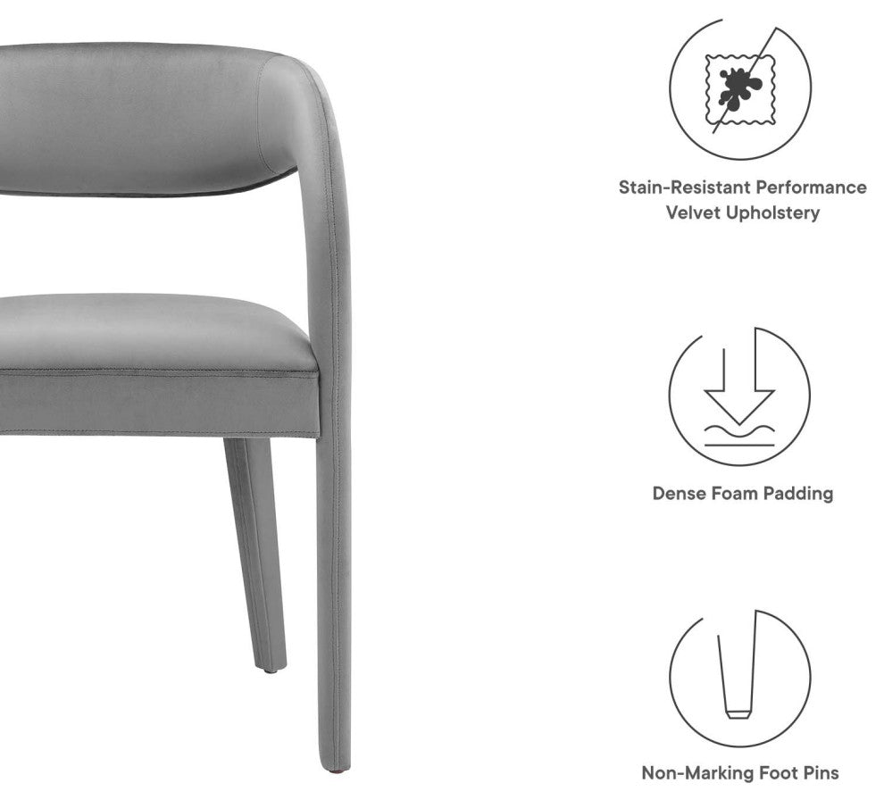 Pinnacle Performance Velvet Dining Chair Set of 2, Gray