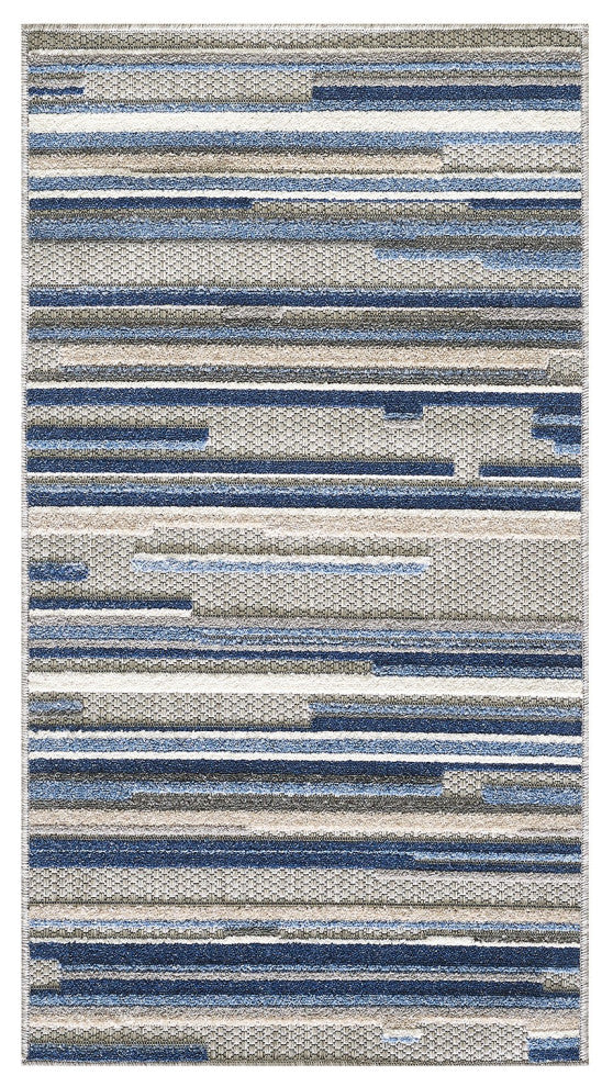 2"x4" Blue Abstract Striped Indoor Outdoor Area Rug