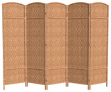 6' Tall Diamond Weave Fiber Room Divider, Natural, 5 Panel