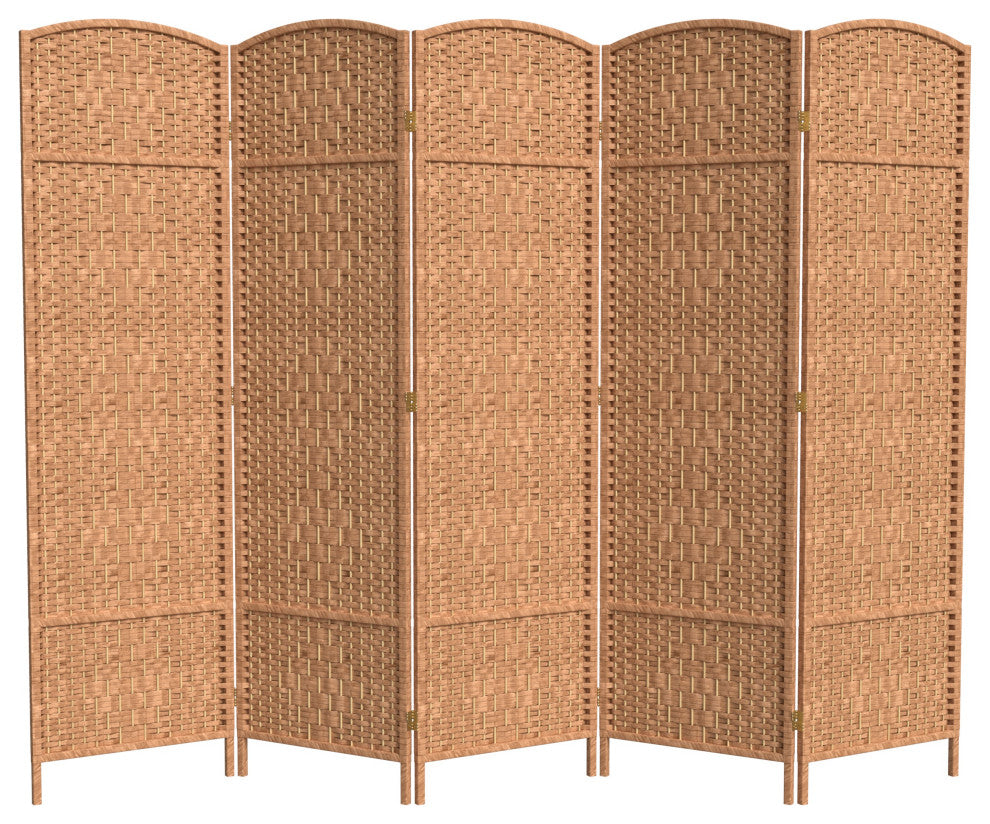 6' Tall Diamond Weave Fiber Room Divider, Natural, 5 Panel
