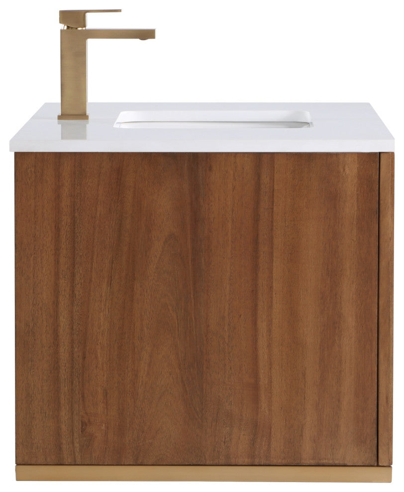Terra Bathroom Vanity, Walnut/Satin Brass With White Quartz, 36", White Quartz Top