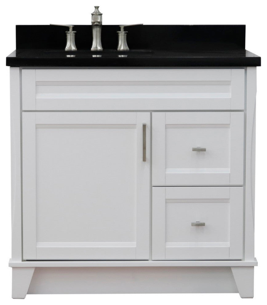 37" Single Sink Vanity, White Finish With Black Galaxy Granite