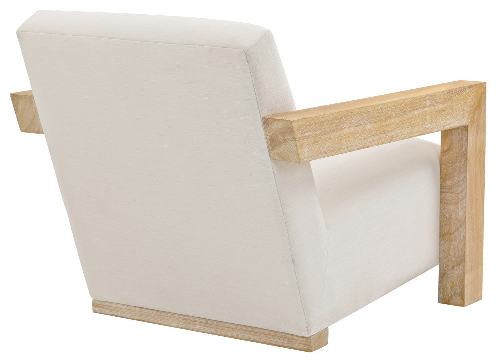 Ward Cream Linen Textured Fabric Accent Chair, Natural Finish
