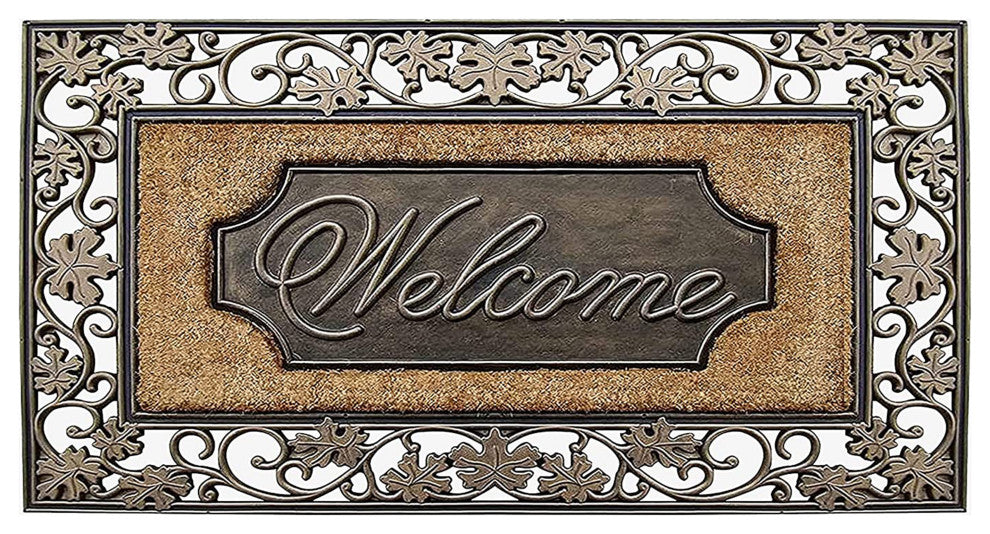 A1HC Floral Rubber and Coir Welcome Outdoor Durable Doormat Entryway 23"X38"