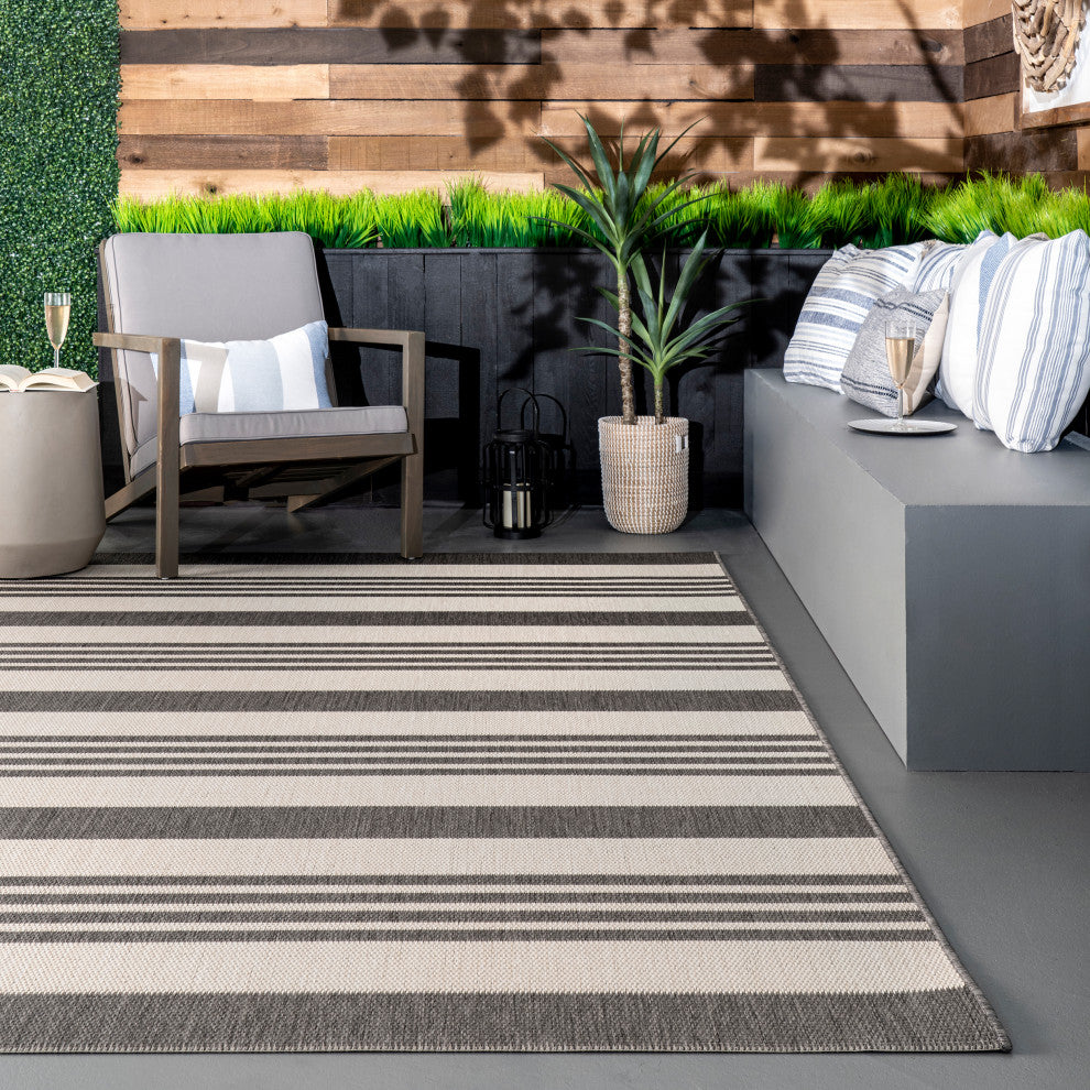 Nuloom Striped Contemporary Area Rug, Light Grey 5'3"x7'6"