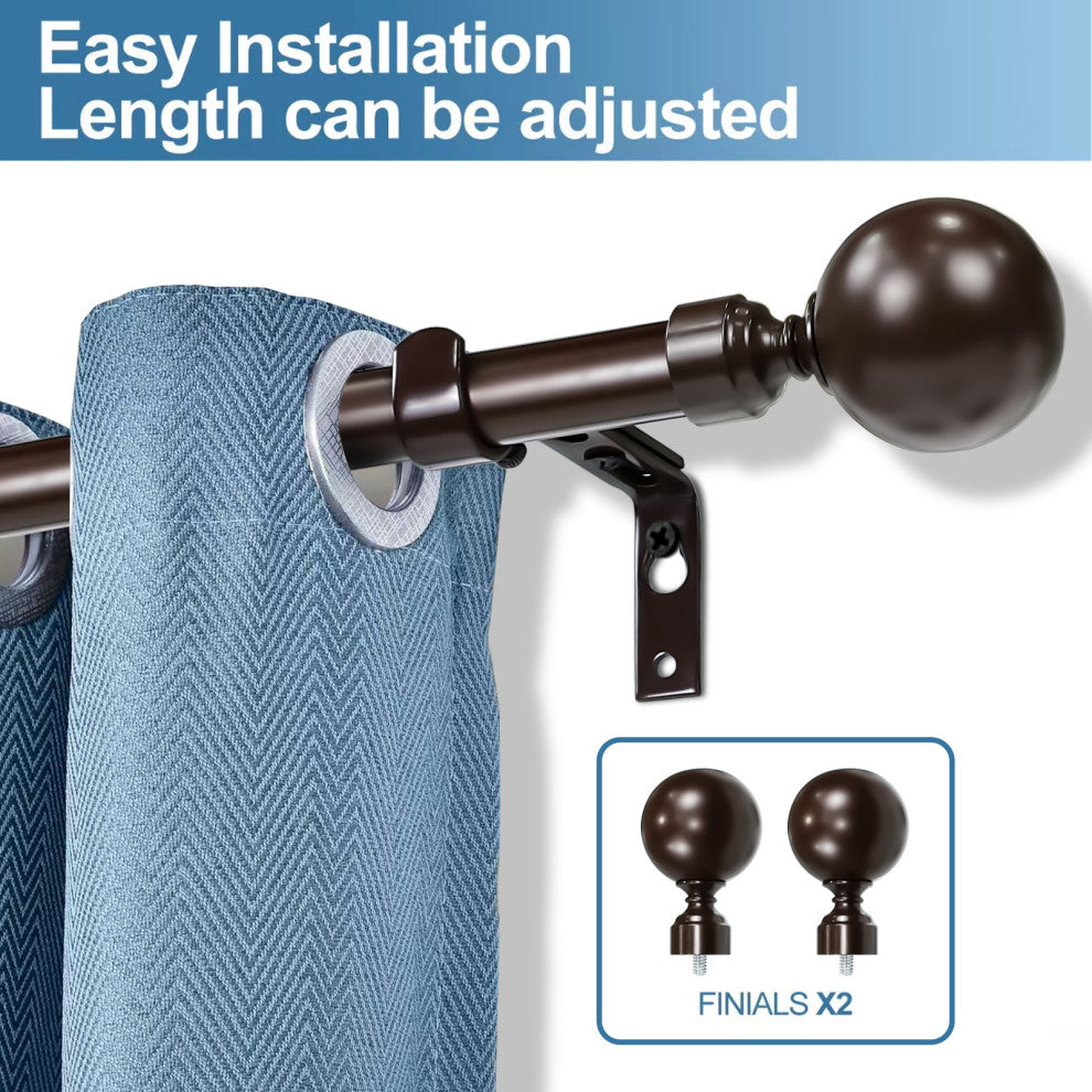 1" Steel Ball Drapery Curtain Rod, Bronze, 84"-120"