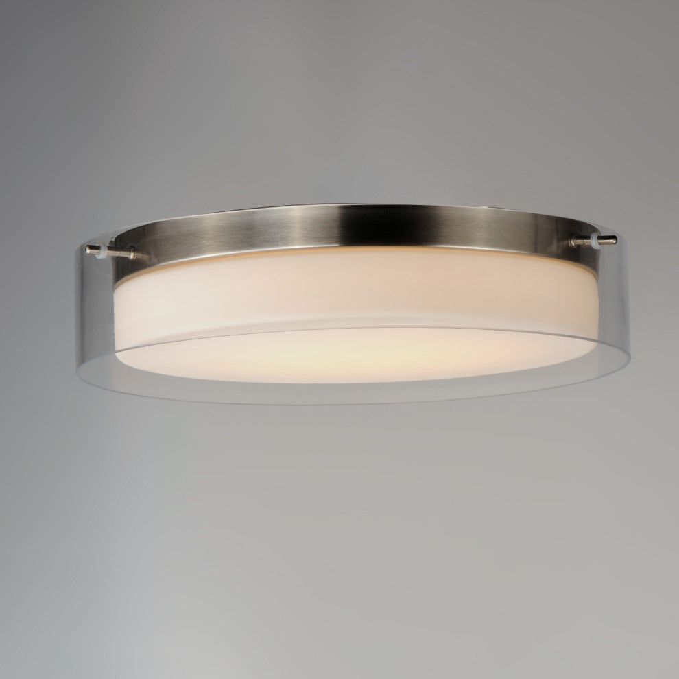 Maxim 12284CLSW Duo 16"W LED Flush Mount Drum Ceiling Fixture - Satin Nickel