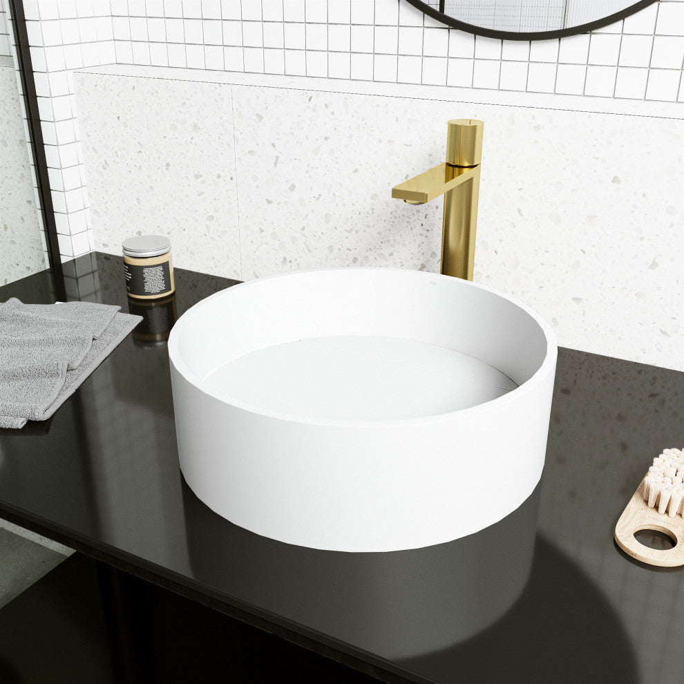 VIGO Montauk 15"L x 15"W x 5"H Matte Stone Round Bathroom Vessel Sink