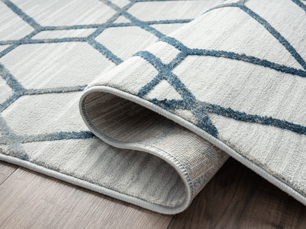 Abani Nova Nov120B Blue Distressed Geometric Area Rug