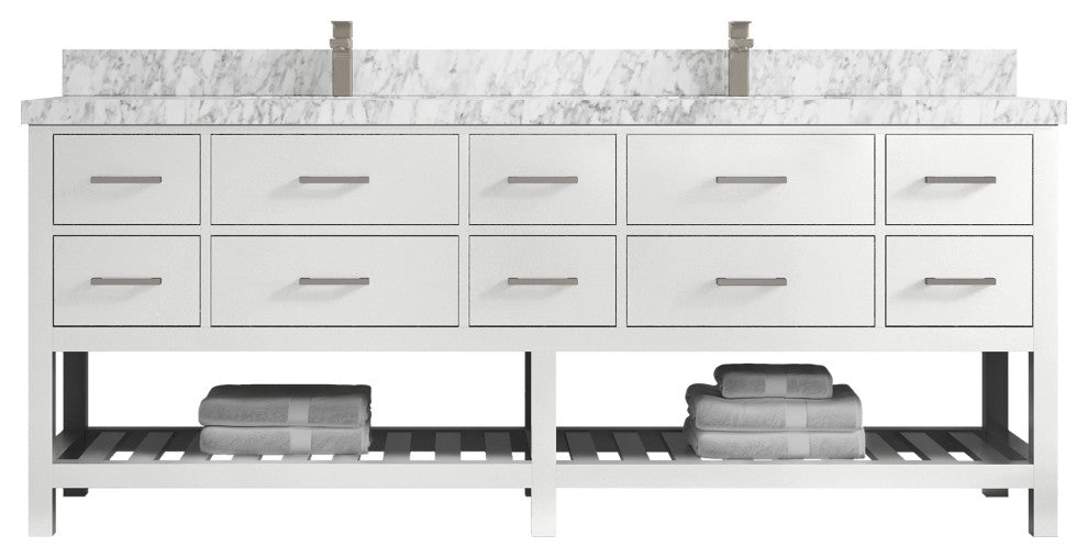Parker 84 Double Sink Bath Vanity in White 2" Carrara Marble
