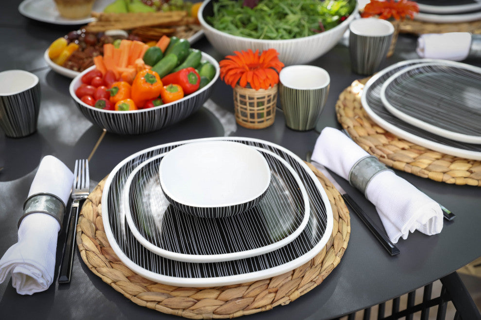 Black and White Dinnerware set, Black With White Lines, Set of 4 Cups (160cc)