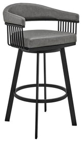 Armen Living Bronson 26" Faux Leather Swivel Counter Stool in Gray/Matte Black