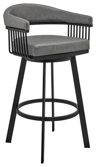 Armen Living Bronson 26" Faux Leather Swivel Counter Stool in Gray/Matte Black