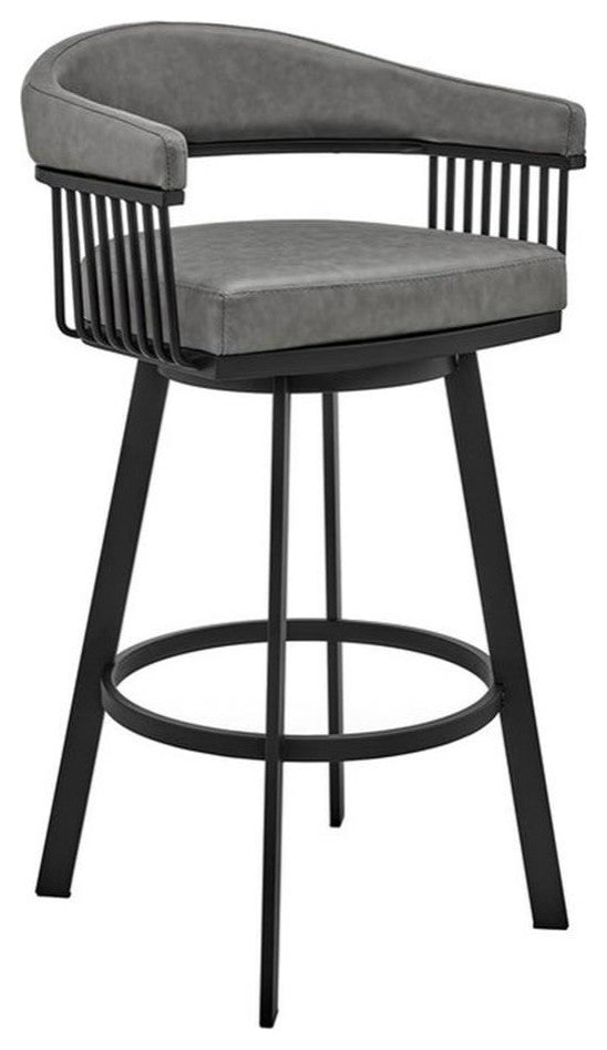 Armen Living Bronson 26" Faux Leather Swivel Counter Stool in Gray/Matte Black