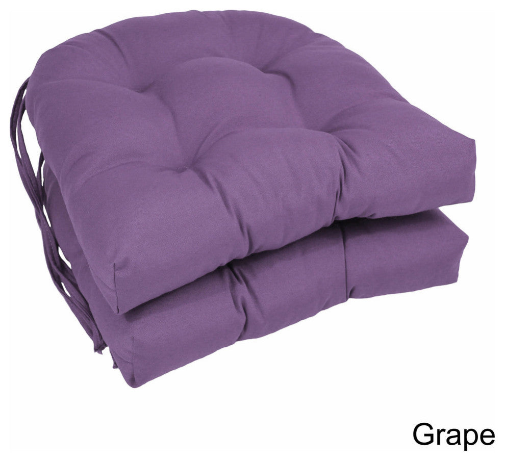 16" Solid Twill U-Shaped Tufted Chair Cushions, Set of 2, Grape