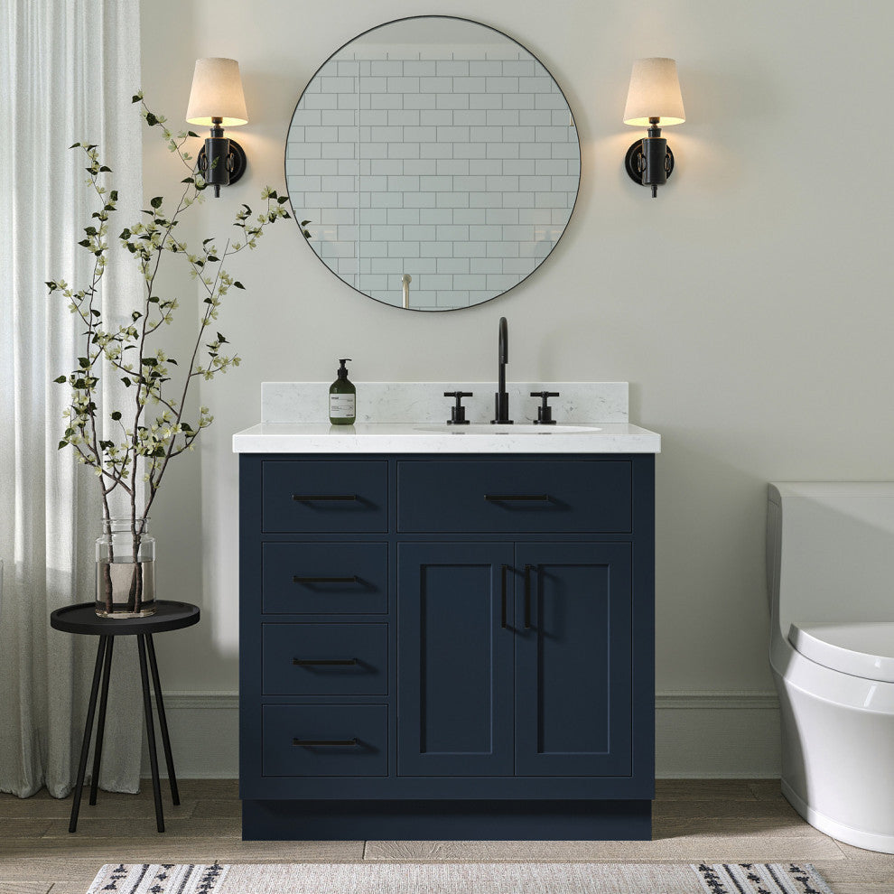 Ariel Hepburn 36" Right Offset Single Oval Sink Vanity, Carrara Quartz