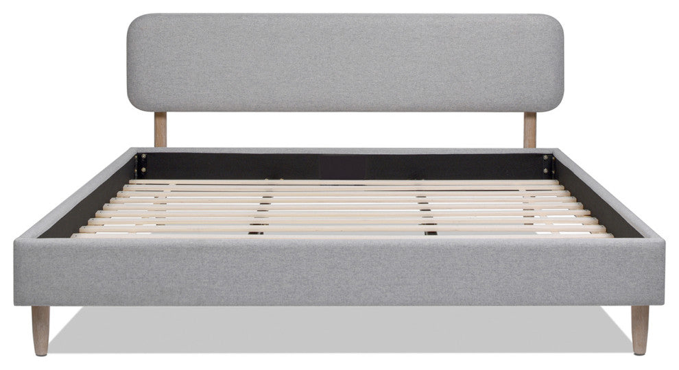 Diego Low Upholstered Platform Bed, Light Gray Polyester, King