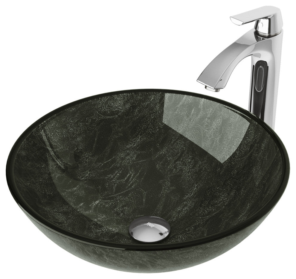 Giovanni 17"L x 17"W Glass Vessel Sink and Linus 12"H Faucet Set