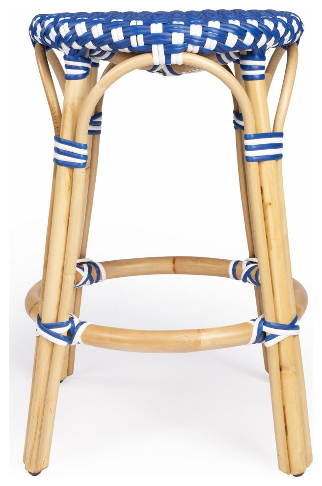 Blue and White Rattan Counter Stool
