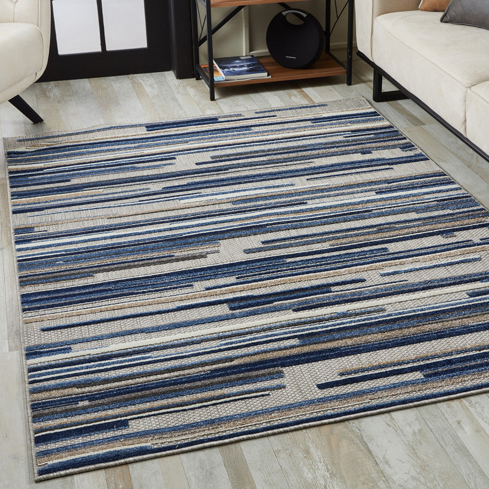 2"x4" Blue Abstract Striped Indoor Outdoor Area Rug
