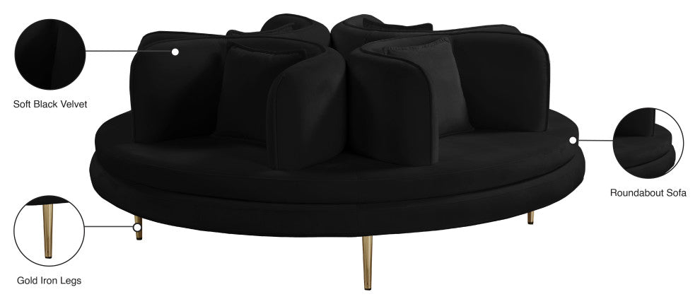Circlet Velvet Upholstered Roundabout Sofa, Black