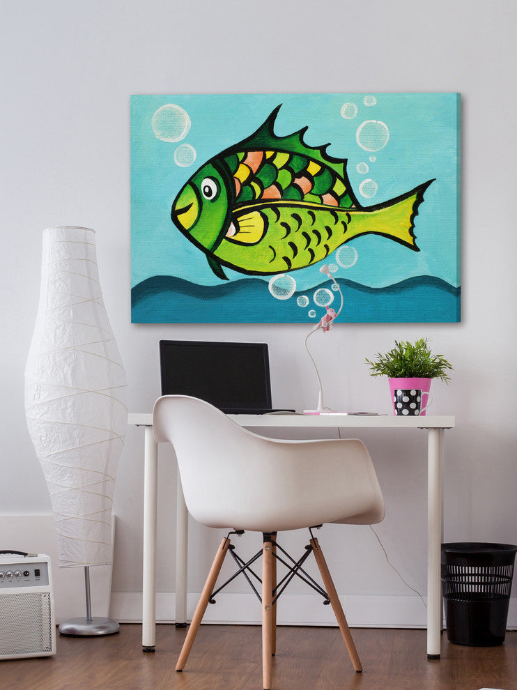 Marmont Hill, "One Fish" by Nicola Joyner Painting on Wrapped Canvas, 18x12